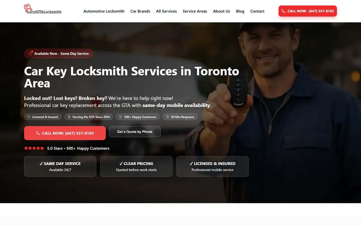 Strona główna ślusarza samochodowego z Toronto: dorabianie kluczy samochodowych i przycisk połączenia